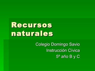 Recursos naturales Colegio Domingo Savio Instrucción Cívica 5º año B y C 