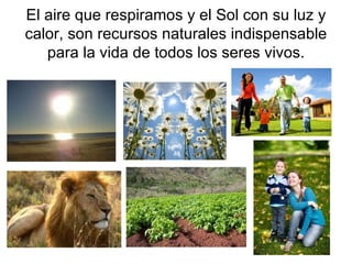 El aire que respiramos y el Sol con su luz y calor, son recursos naturales indispensable para la vida de todos los seres vivos. 