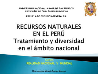 Curso:
REALIDAD NACIONAL Y MUNDIAL
Mtra. Jessica Micaela Ramos Moreno
UNIVERSIDAD NACIONAL MAYOR DE SAN MARCOS
Universidad del Perú, Decana de América
ESCUELA DE ESTUDIOS GENERALES.
 