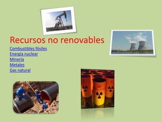 Recursos no renovables
Combustibles fósiles
Energía nuclear
Minería
Metales
Gas natural
 