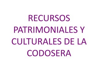 RECURSOS PATRIMONIALES Y CULTURALES DE LA CODOSERA 