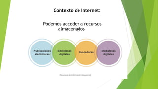 En el Contexto de Internet:
Podemos acceder a recursos
almacenados.
 