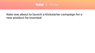 Nate was about to launch a Kickstarter campaign for a
new product he invented
Nate | Maker
 
