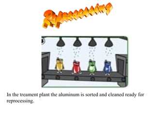 In the treament plant the aluminum is sorted and cleaned ready for
reprocessing.
 