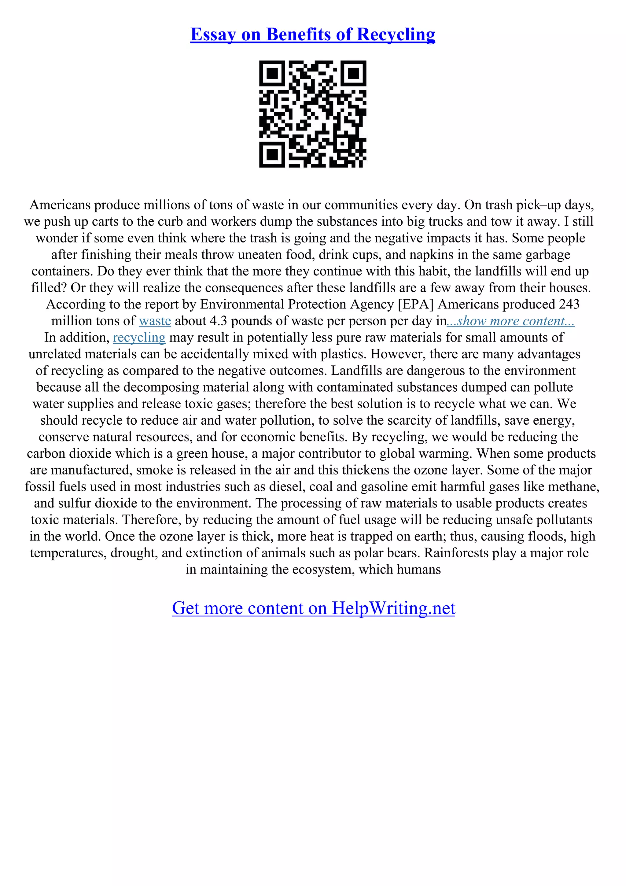 Recycling Essay | PDF