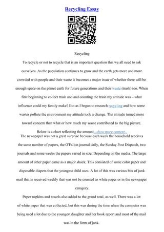 Recycling Essay | PDF