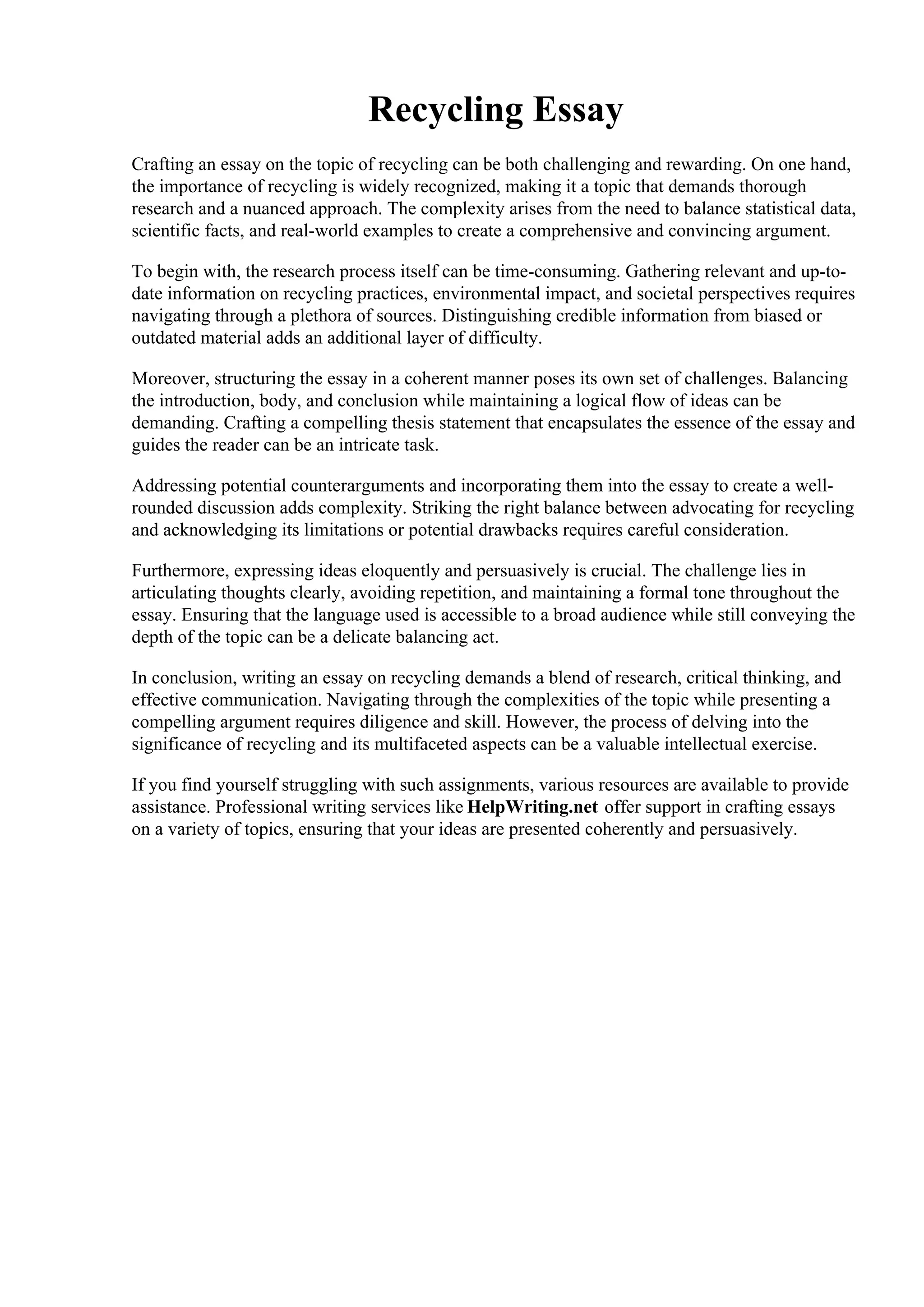 Recycling Essay | PDF