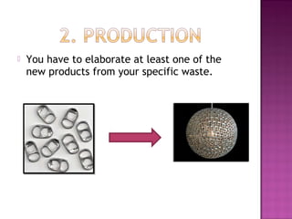    You have to elaborate at least one of the
    new products from your specific waste.
 