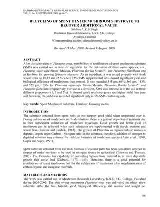 Recycling of spent oyster mushroom substrate to | PDF