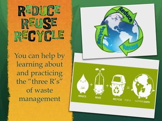 Recycle
Remember the
things you use
every day that
you can
recycle!!
  Aluminum cans
  Cardboard
  Electronics
  Glass...