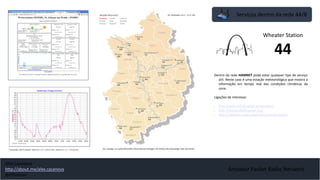 Serviços dentro da rede 44/8
Amateur Packet Radio Network
Dentro da rede HAMNET pode estar qualquer tipo de serviço
útil. Neste caso é uma estação meteorológica que mostra a
informação em tempo real das condições climáticas da
zona.
Ligações de interesse:
• http://web.oe5xbl.ampr.at/weather/
• http://wxnet.db0tv.ampr.org/
• http://db0ham.ampr.org/index.php?id=wetter
Wheater Station
44
Alex Casanova
http://about.me/alex.casanova
@hflistener
 