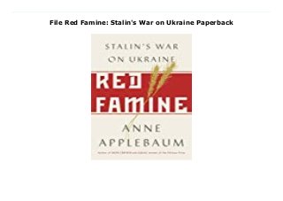 File Red Famine: Stalin's War on Ukraine Paperback
Download Here https://auto-download-02.blogspot.com/?book=0385538855 The momentous new book from the Pulitzer Prize-winning author of Gulag and Iron Curtain. In 1932-33, nearly four million Ukrainians died of starvation, having been deliberately deprived of food. It is one of the most devastating episodes in the history of the twentieth century. With unprecedented authority and detail, Red Famine investigates how this happened, who was responsible, and what the consequences were. It is the fullest account yet published of these terrible events.The book draws on a mass of archival material and first-hand testimony only available since the end of the Soviet Union, as well as the work of Ukrainian scholars all over the world. It includes accounts of the famine by those who survived it, describing what human beings can do when driven mad by hunger. It shows how the Soviet state ruthlessly used propaganda to turn neighbours against each other in order to expunge supposedly 'anti-revolutionary' elements. It also records the actions of extraordinary individuals who did all they could to relieve the suffering.The famine was rapidly followed by an attack on Ukraine's cultural and political leadership - and then by a denial that it had ever happened at all. Census reports were falsified and memory suppressed. Some western journalists shamelessly swallowed the Soviet line; others bravely rejected it, and were undermined and harassed. The Soviet authorities were determined not only that Ukraine should abandon its national aspirations, but that the country's true history should be buried along with its millions of victims. Red Famine, a triumph of scholarship and human sympathy, is a milestone in the recovery of those memories and that history. At a moment of crisis between Russia and Ukraine, it also shows how far the present is shaped by the past. Download Online PDF Red Famine: Stalin's War on Ukraine, Download PDF Red Famine: Stalin's War on Ukraine, Read Full PDF Red Famine: Stalin's
War on Ukraine, Download PDF and EPUB Red Famine: Stalin's War on Ukraine, Download PDF ePub Mobi Red Famine: Stalin's War on Ukraine, Reading PDF Red Famine: Stalin's War on Ukraine, Read Book PDF Red Famine: Stalin's War on Ukraine, Download online Red Famine: Stalin's War on Ukraine, Read Red Famine: Stalin's War on Ukraine Anne Applebaum pdf, Read Anne Applebaum epub Red Famine: Stalin's War on Ukraine, Download pdf Anne Applebaum Red Famine: Stalin's War on Ukraine, Read Anne Applebaum ebook Red Famine: Stalin's War on Ukraine, Download pdf Red Famine: Stalin's War on Ukraine, Red Famine: Stalin's War on Ukraine Online Download Best Book Online Red Famine: Stalin's War on Ukraine, Read Online Red Famine: Stalin's War on Ukraine Book, Download Online Red Famine: Stalin's War on Ukraine E-Books, Read Red Famine: Stalin's War on Ukraine Online, Download Best Book Red Famine: Stalin's War on Ukraine Online, Read Red Famine: Stalin's War on Ukraine Books Online Download Red Famine: Stalin's War on Ukraine Full Collection, Download Red Famine: Stalin's War on Ukraine Book, Download Red Famine: Stalin's War on Ukraine Ebook Red Famine: Stalin's War on Ukraine PDF Read online, Red Famine: Stalin's War on Ukraine pdf Read online, Red Famine: Stalin's War on Ukraine Download, Read Red Famine: Stalin's War on Ukraine Full PDF, Read Red Famine: Stalin's War on Ukraine PDF Online, Read Red Famine: Stalin's War on Ukraine Books Online, Download Red Famine: Stalin's War on Ukraine Full Popular PDF, PDF Red Famine: Stalin's War on Ukraine Download Book PDF Red Famine: Stalin's War on Ukraine, Download online PDF Red Famine: Stalin's War on Ukraine, Read Best Book Red Famine: Stalin's War on Ukraine, Read PDF Red Famine: Stalin's War on Ukraine Collection, Read PDF Red Famine: Stalin's War on Ukraine Full Online, Read Best Book Online Red Famine: Stalin's War on Ukraine, Download Red Famine: Stalin's War on
Ukraine PDF files
 