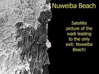 Nuweiba Beach Satellite picture of the wadi leading to the only exit: Nuweiba Beach! 
