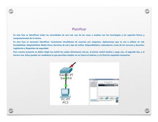 Planificar
En esta fase se identifican todas las necesidades de una red, una de las cosas a analizar son las tecnologías y...