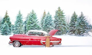 Red Vintage Car in Winter