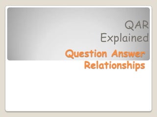 QAR
      Explained
Question Answer
   Relationships
 