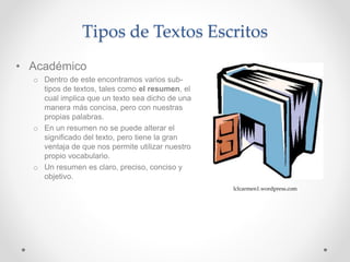 Redacción de textos escritos y tipos de texto | PPTX