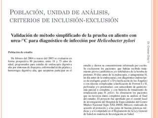 POBLACIÓN, UNIDAD DE ANÁLISIS,
CRITERIOS DE INCLUSIÓN-EXCLUSIÓN




                                    Dr. Cristian Díaz Vélez
                                   15
 