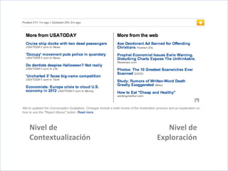 Redes sociales y medios 2.0




                              Nivel de               Nivel de
                              Contextualización   Exploración
 