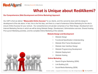 What is Unique about RedAlkemi? Our Comprehensive (Web Development and Online Marketing) Approach Our USP is that we deliv...