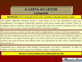 Proposta de redação: carta ao leitor