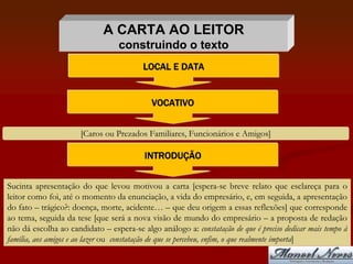 Proposta de redação: carta ao leitor