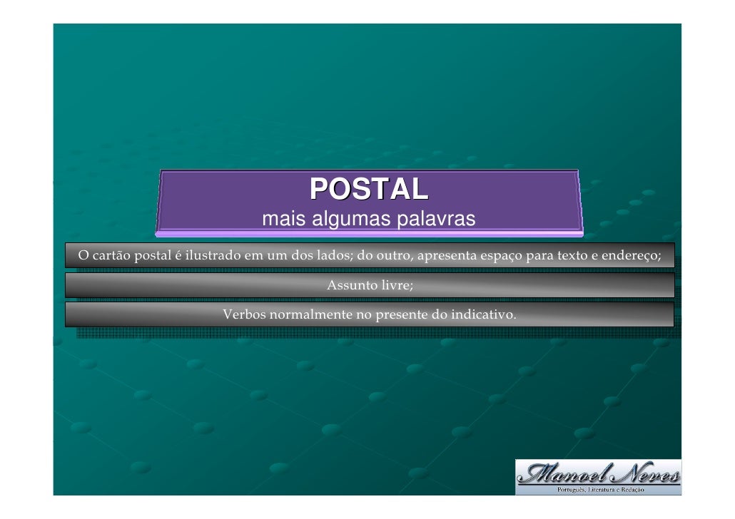 Carta pessoal, cartão postal e e-mail