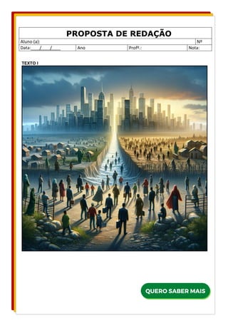 PROPOSTA DE REDAÇÃO
Aluno (a): Nº
Data: / / Ano Profº.: Nota:
TEXTO I
 