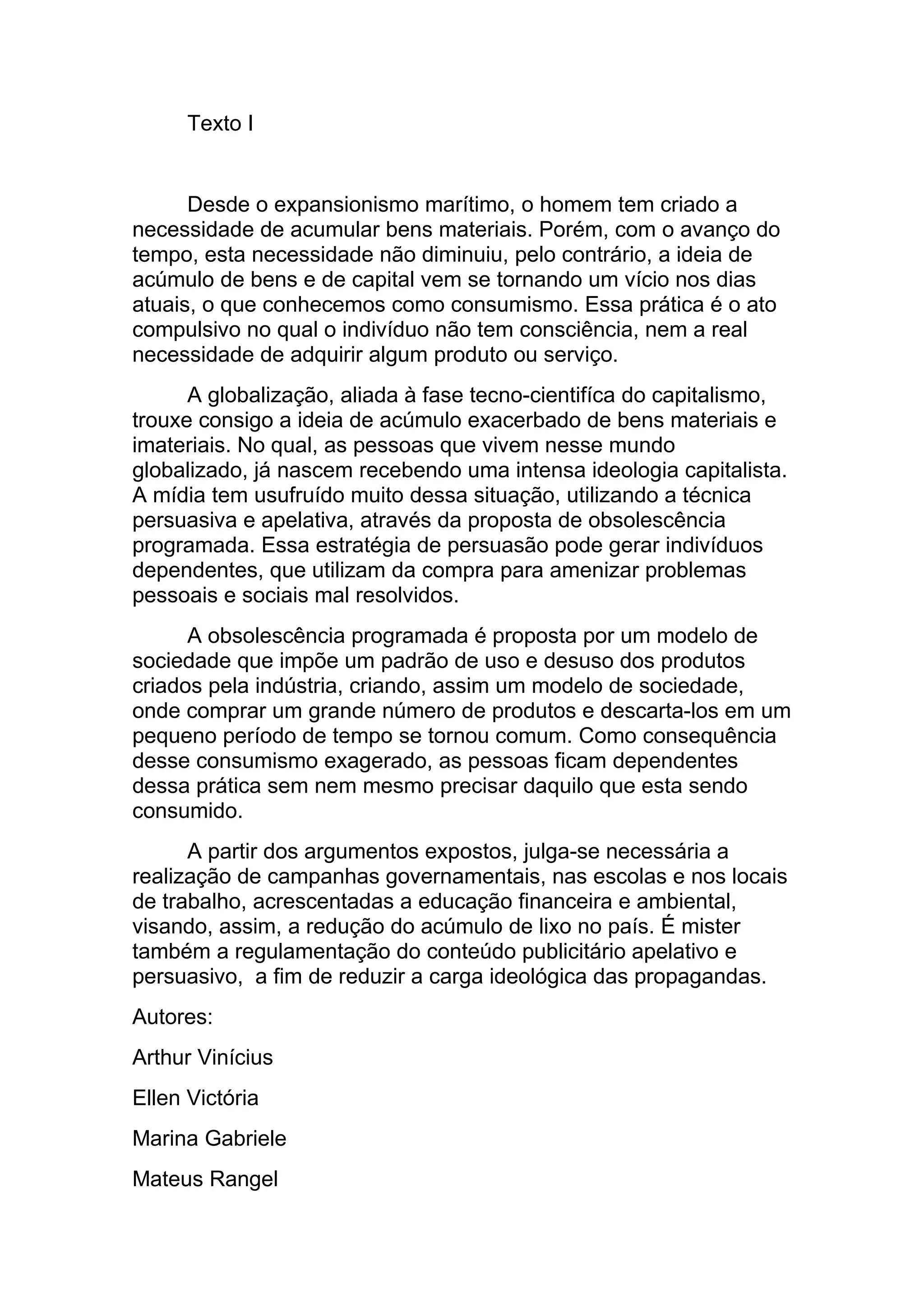 Redacao Sobre O Consumismo - BINKEDU