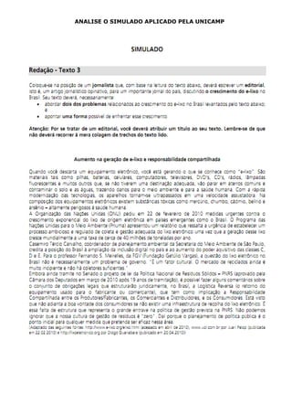 ANALISE O SIMULADO APLICADO PELA UNICAMP
 