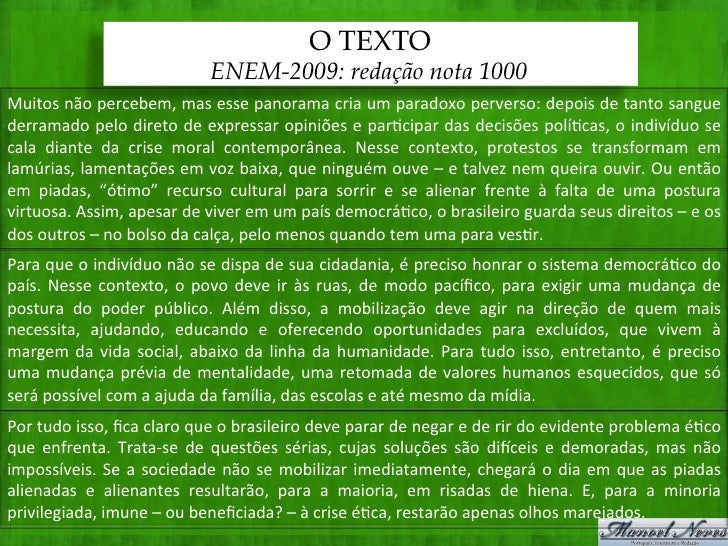 Redação nota 1000 no enem 2009
