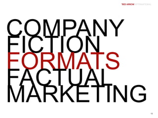 COMPANY
FICTION
FORMATS
FACTUAL
MARKETING
13
 