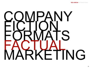 COMPANY
FICTION
FORMATS
FACTUAL
MARKETING
18
 