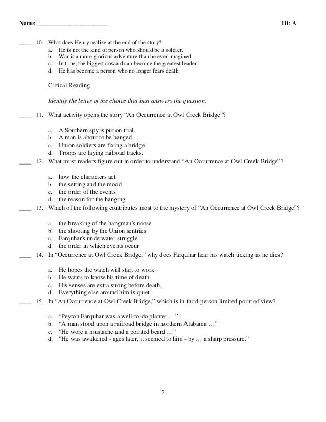 an analysis of the realism in an occurrence at owl creek bridge by ambrose bierce 'an occurrence at owl creek bridge' is a short story written by ambrose bierce in 1890, and it is divided into three sections the first section opens on the impending execution of peyton farquhar . an analysis of the realism in an occurrence at owl creek bridge by ambrose bierce 'an occurrence at owl creek bridge' is a short story written by ambrose bierce in 1890, and it is divided into three sections the first section opens on the impending execution of peyton farquhar .