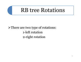 RB tree Rotations
There are two type of rotations:
1-left rotation1-left rotation
2-right rotation
12
 