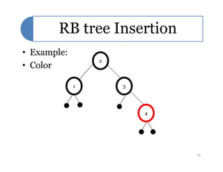 RB tree Insertion
• Example:
• Color
1
2
31 3
4
29
 
