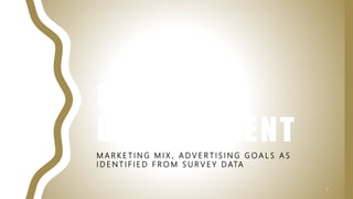 STRATEGY
DEVELOPMENT
M A R K E T I N G M I X , A D V E R T I S I N G G O A L S A S
I D E N T I F I E D F R O M S U R V E Y D ATA
7
 