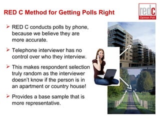 RED C Method for Getting Polls Right
 RED C conducts polls by phone,
because we believe they are
more accurate.
 Telepho...