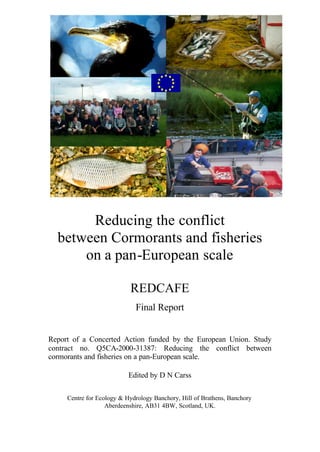 Reducing the conflict
between Cormorants and fisheries
on a pan-European scale
REDCAFE
Final Report
Report of a Concerted Action funded by the European Union. Study
contract no. Q5CA-2000-31387: Reducing the conflict between
cormorants and fisheries on a pan-European scale.
Edited by D N Carss
Centre for Ecology & Hydrology Banchory, Hill of Brathens, Banchory
Aberdeenshire, AB31 4BW, Scotland, UK.
 