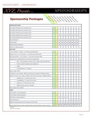 THE RED CARPET . . . EXPERIENCED . . .


      XY Z Presents...                   S P O N S O RS H IP S




	

                                                      Page 17
 
