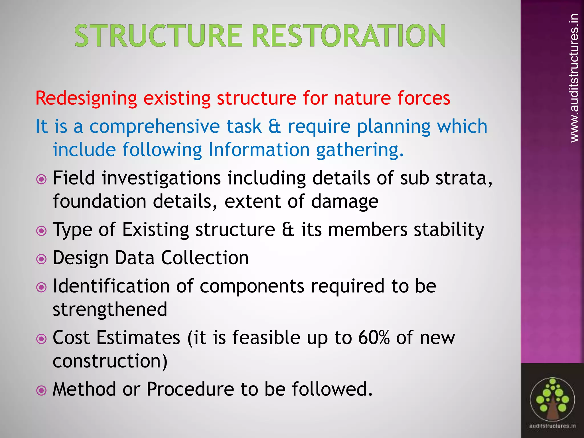 Construction with structural restoration methods of working | PPTX