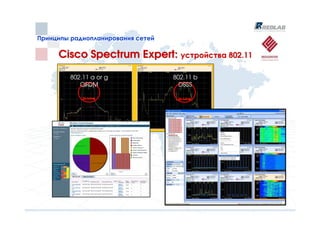 Принципы радиопланирования сетей
Принципы радиопланирования сетей

     Cisco Spectrum Expert: устройства 802.11

        802.11 a or g              802.11 b
           OFDM                      DSSS

            20 MHz                  20 MHz
 