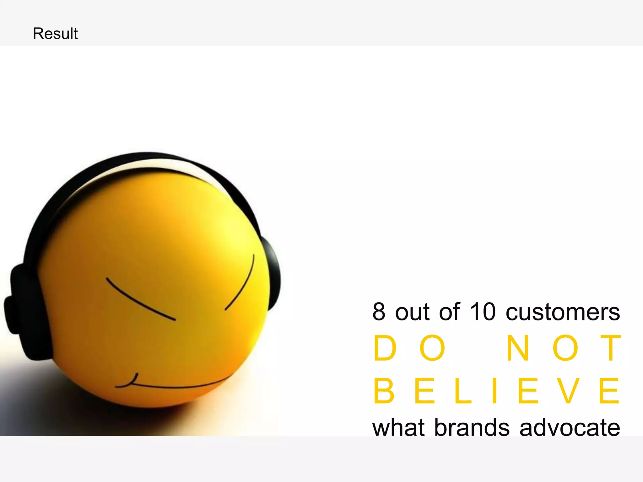 Result
8 out of 10 customers
D O N O T
B E L I E V E
what brands advocate
 