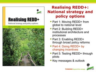 Agricultural policiesReducing Emissions Agricultural Policy (REAP)Prioritise agricultural assistance to high-productivity non-forested areas (and remove deforesting subsidies)Make agricultural policies more place-based (spatially targeted)Selective support for extensive agriculturePotential trade-offsPromote conservation agriculture