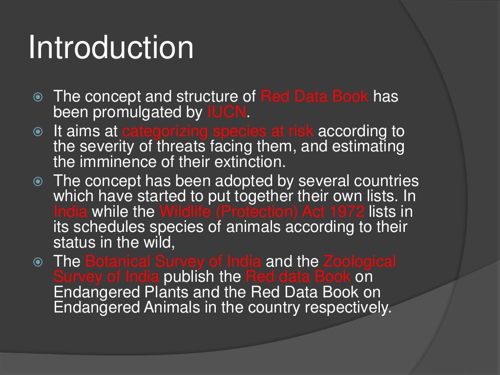 Red data book and Red list categories