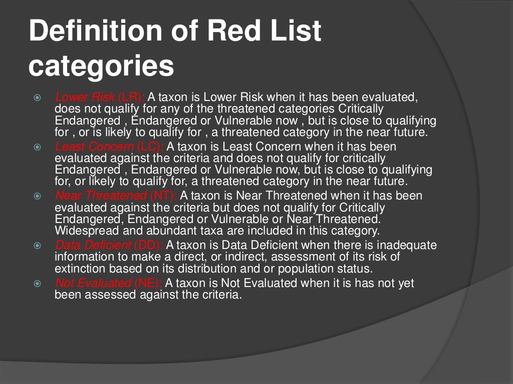 Red data book and Red list categories