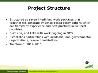 Project Structure

 Structured as seven interlinked work packages that
  together will generate evidence-based policy opt...