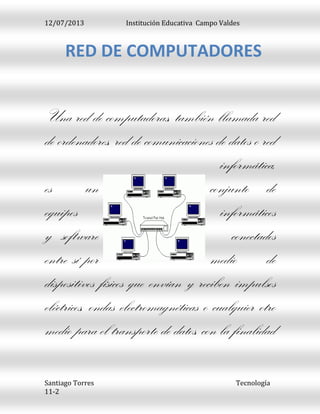 12/07/2013 Institución Educativa Campo Valdes
Santiago Torres
Tecnología
11-2
RED DE COMPUTADORES
 
