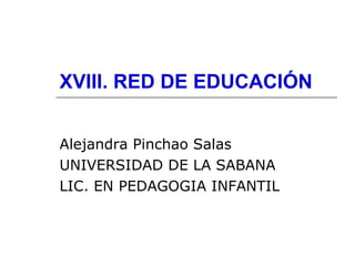 XVIII. RED DE EDUCACIÓN Alejandra Pinchao Salas  UNIVERSIDAD DE LA SABANA  LIC. EN PEDAGOGIA INFANTIL 