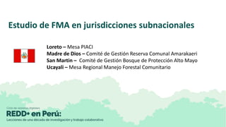 Estudio de FMA en jurisdicciones subnacionales
Loreto – Mesa PIACI
Madre de Dios – Comité de Gestión Reserva Comunal Amara...